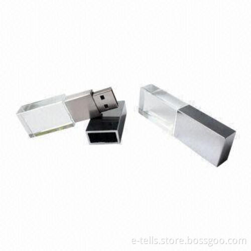Crystal USB Flash Drives with Laser Engraving Logo Inside and LED Light